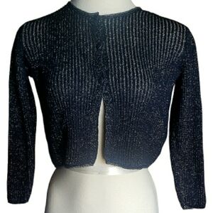 Zara Knitwear Black Gold Metallic Crop Cardigan Sz 9 Shrug Y2K Boho Mod Sweater